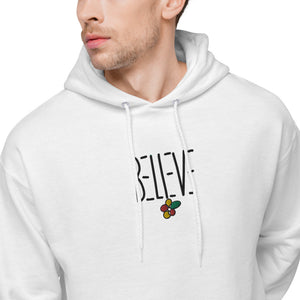 Embroidered "BELIEVE" fleece hoodie